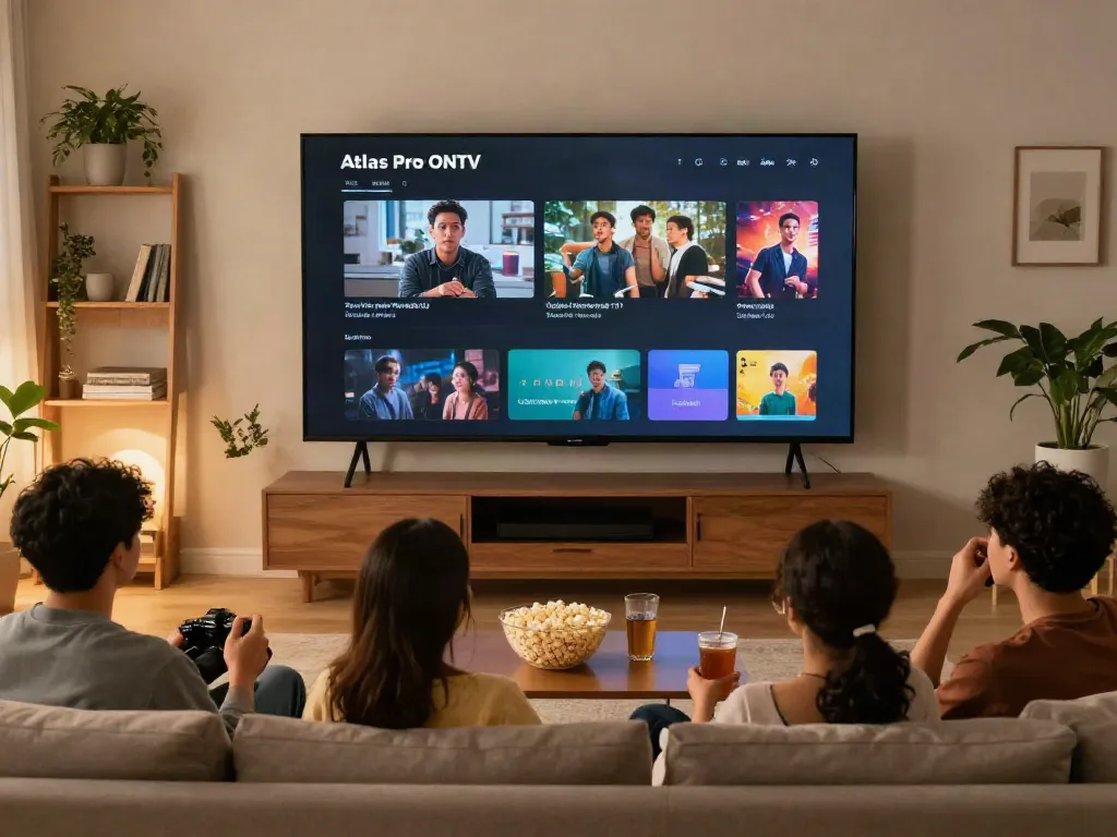 Expérience de streaming avec Atlas Pro ONTV dans un salon confortable.
